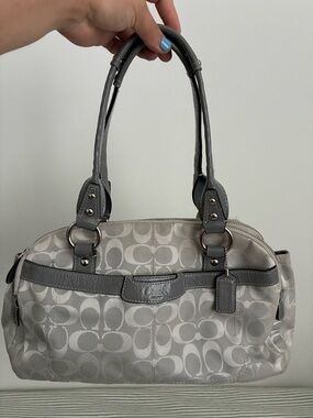 Coach Gray Signature Shoulder Satchel with Leather Trim